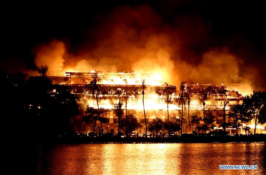 At Least 1 Injured In Lakeside Hotel Fire In Myanmar S Yangon Xinhua English News Cn