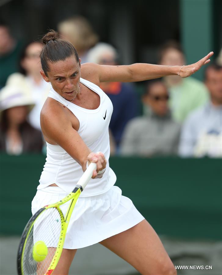  Roberta Vinci of Italy competes during the women's singles second round match with Duan Yingying of China on Day 4 at the Wimbledon Championships 2016 in London, Britain, on June 30, 2016.