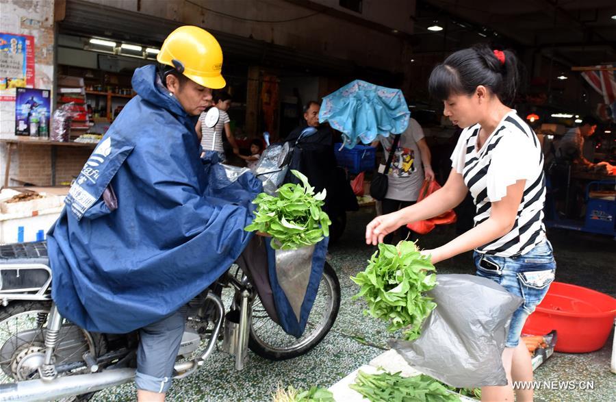 The strong typhoon packing winds up to 151.2 km per hour is moving northwest at 25 km per hour, and is expected to sweep across the cities of Shenzhen, Dongguan, Guangzhou, Foshan and Zhaoqing to Guangdong's neighboring Guangxi Zhuang Autonomous Region