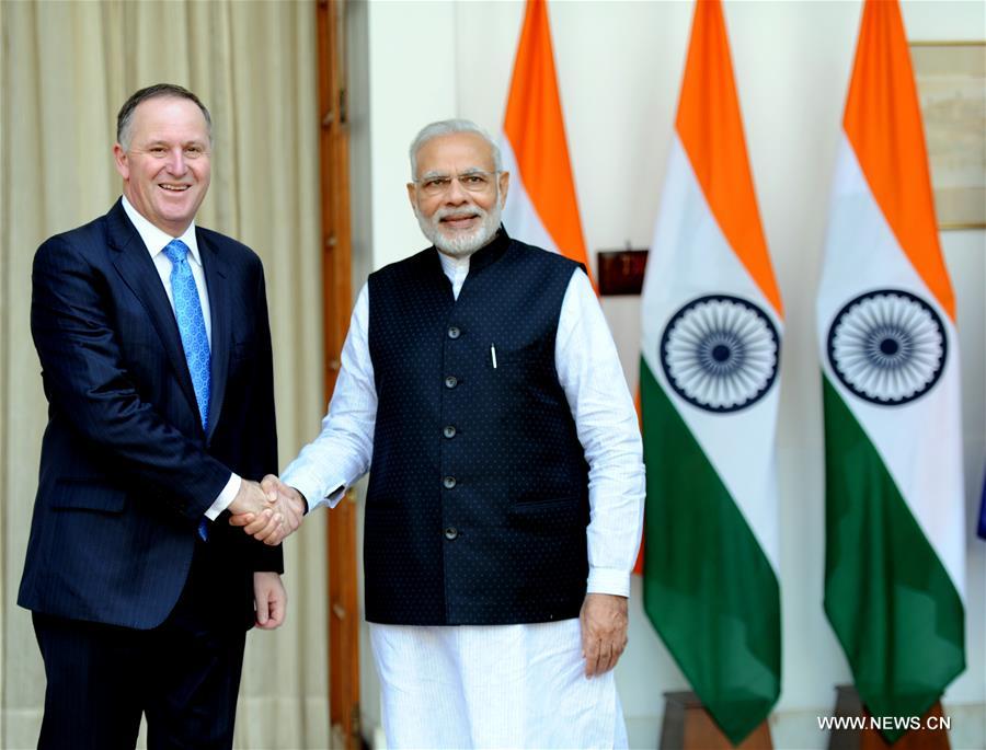 New Zealand's Prime Minister John Key arrived in Delhi Tuesday on a three-day tour of India after a one-day delay