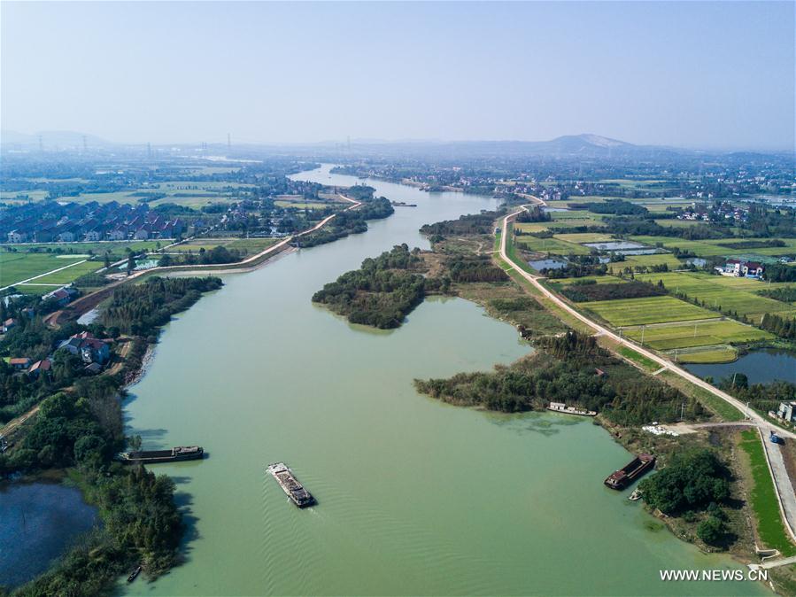 Aerial photo taken on Nov. 3, 2016 shows the Xishaoxi River region after a preliminary renovation of the river in Anji County, east China's Zhejiang Province.