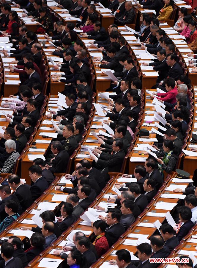 The second plenary meeting of the fifth session of China's 12th National People's Congress is held at the Great Hall of the People in Beijing, capital of China, March 8, 2017. (Xinhua/Zhao Yingquan) 