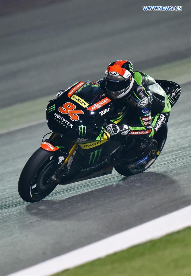 German rider Jonas Folger of Monster Yamaha Tech 3 steers his bike during the pre-season test at the Losail International Circuit in Qatar's capital Doha on March 11, 2017, ahead of Grand Prix of Qatar which will be held from March 23 to 26.