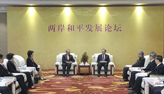 Yu Zhengsheng meets representatives for forum on peaceful dev't of cross-Strait relations