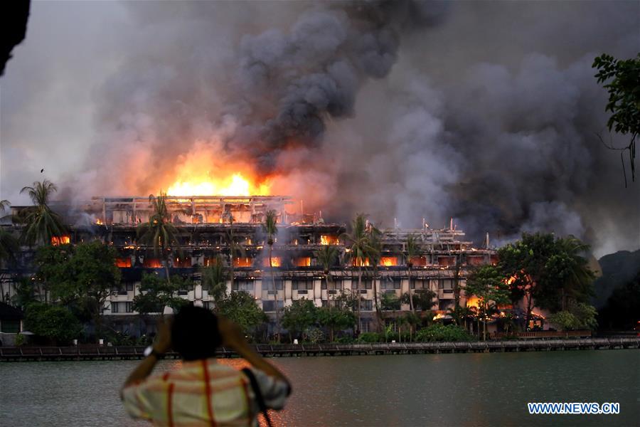 At Least 1 Injured In Lakeside Hotel Fire In Myanmar S Yangon Xinhua English News Cn