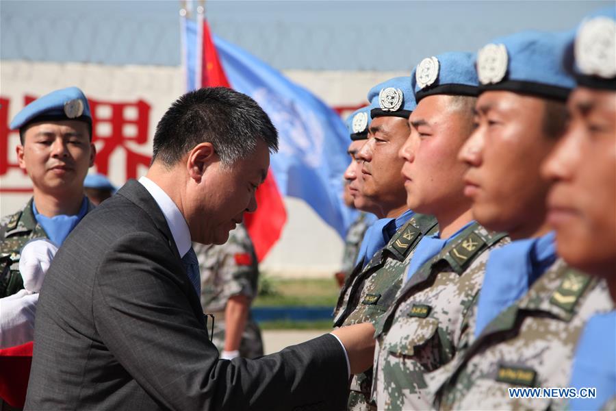 LEBANON-HANNIYAH VILLAGE-CHINESE PEACEKEEPERS-UN PEACE MEDAL OF HONOR-AWARDING