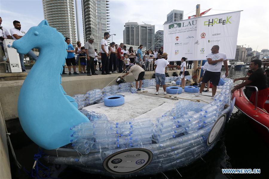 LEBANON-BEIRUT-PLASTIC BOTTLES BOAT