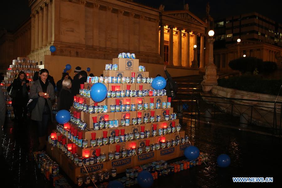 GREECE-ATHENS-MILK CANS-CHRISTMAS TREE