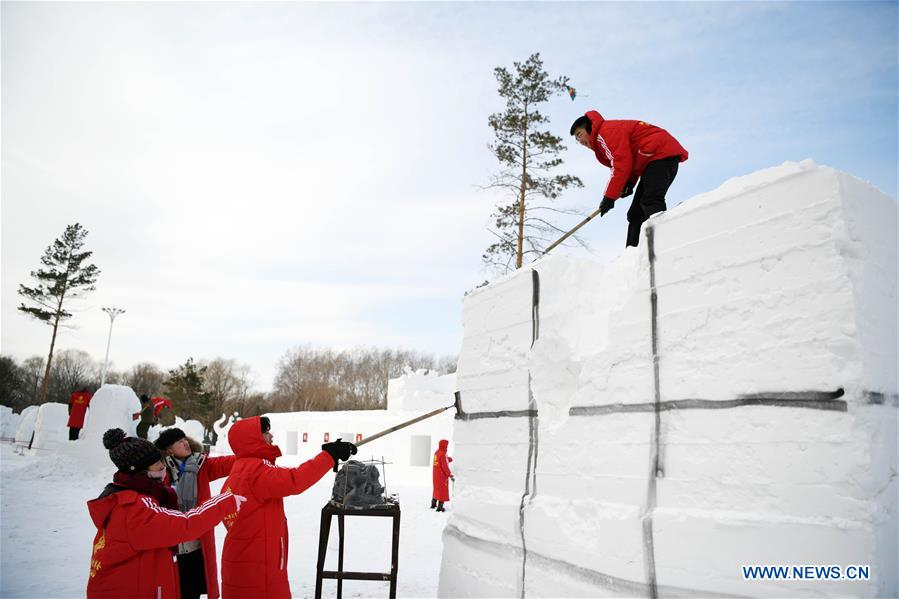 CHINA-HARBIN-COLLEGE STUDENTS-SNOW SCULPTURE COMPETITION (CN)