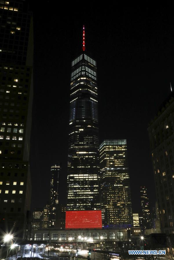 one world trade center spire night