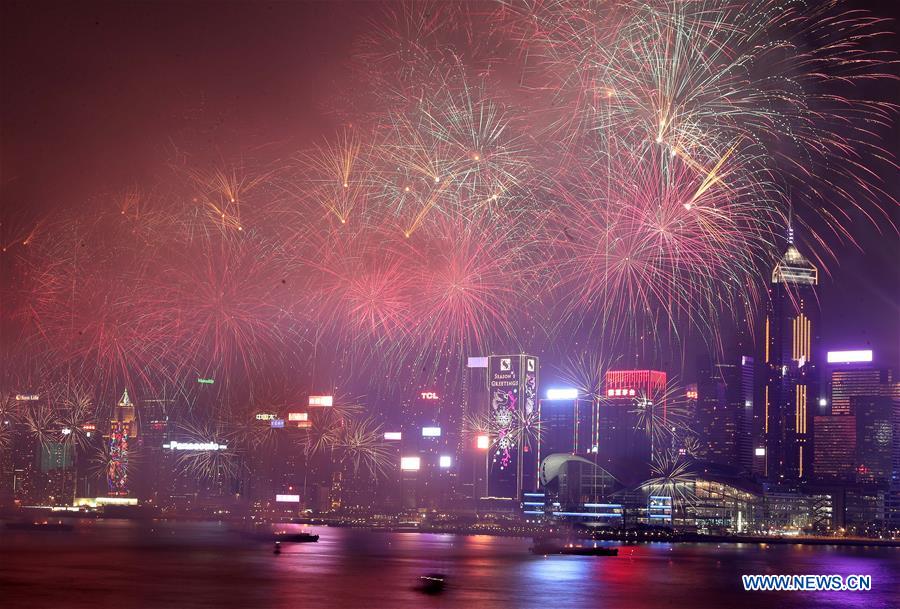 Hong Kong holds fireworks show to celebrate Lunar New Year Xinhua