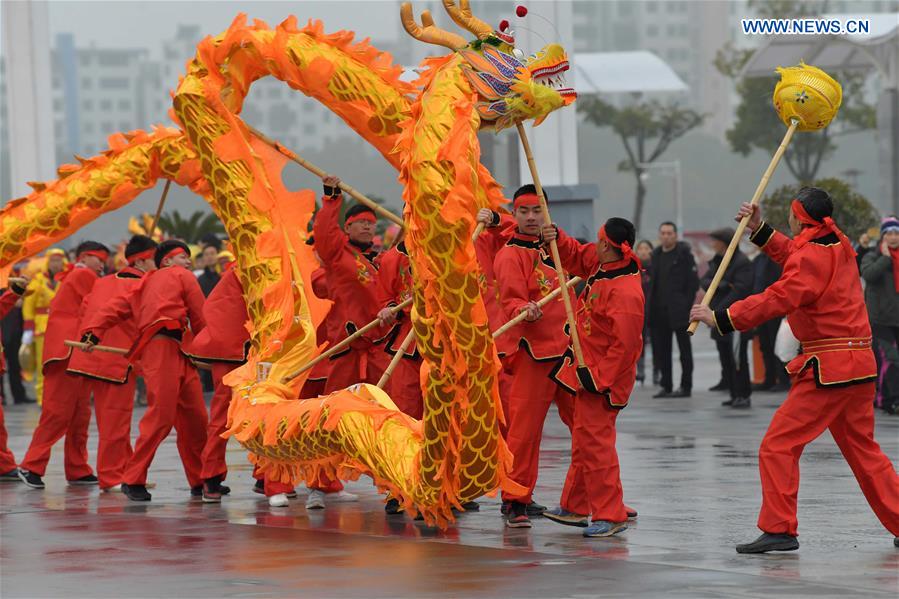 Performers present Lion and dragon dance to celebrate Chinese new year