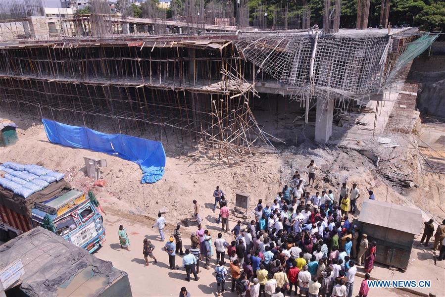 INDIA-BENGALURU-UNDER-CONSTRUCTION CAR PARKING BUILDING-COLLAPSE