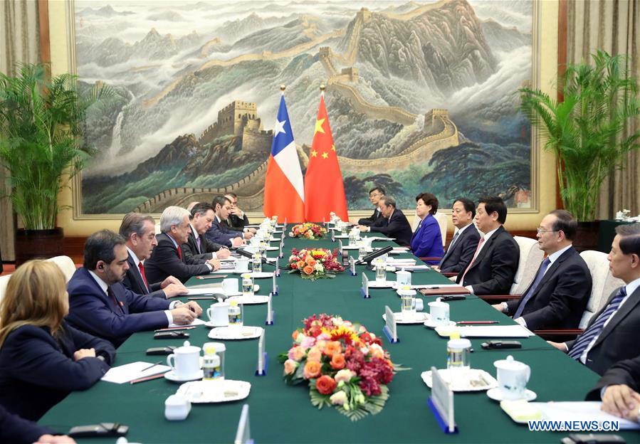 (BRF)CHINA-BEIJING-BELT AND ROAD FORUM-LI ZHANSHU-CHILEAN PRESIDENT-MEETING (CN)