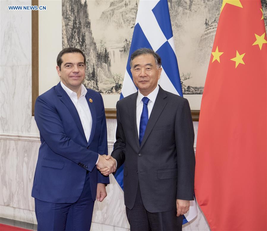 (BRF)CHINA-BEIJING-BELT AND ROAD FORUM-WANG YANG-GREEK PM-MEETING (CN)