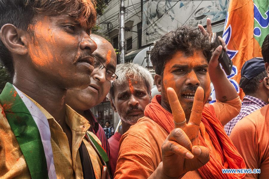 INDIA-KOLKATA-ELECTION-BJP-CELEBRATION