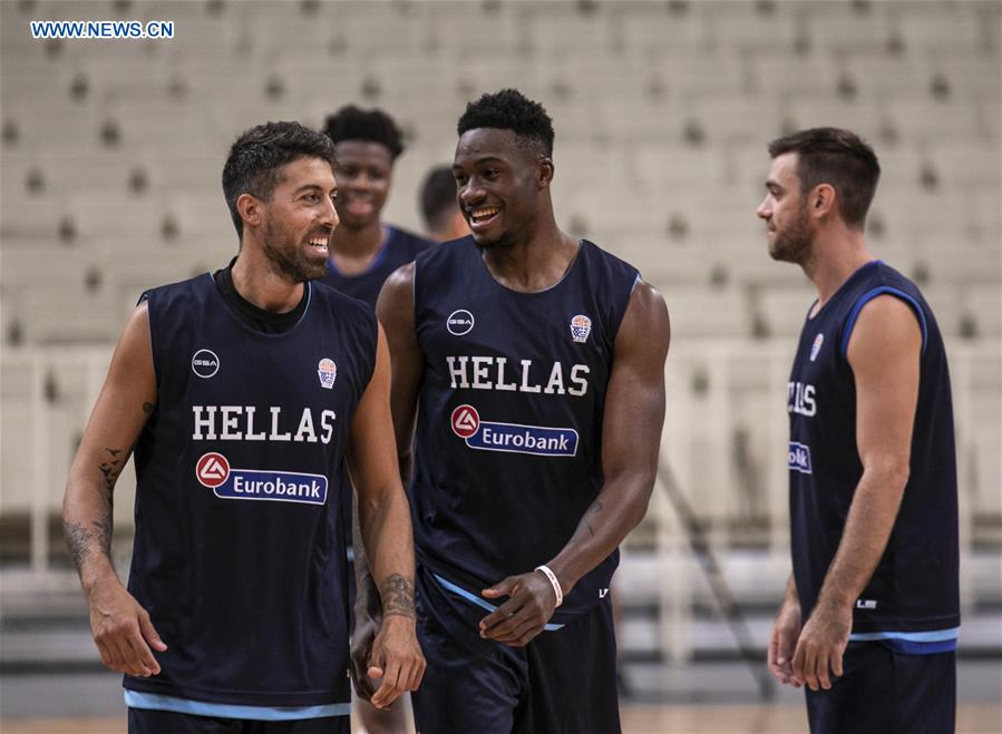 Greek national basketball team players attend training session for FIBA