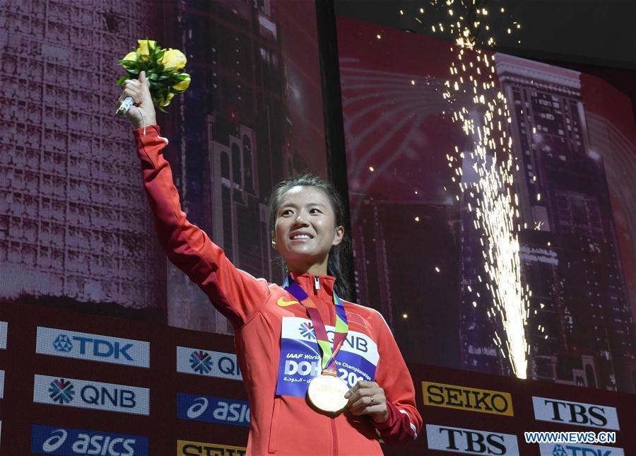 (SP)QATAR-DOHA-IAAF WORLD ATHLETICS CHAMPIONSHIPS-WOMEN'S 20KM RACE WALK-AWARDING CEREMONY