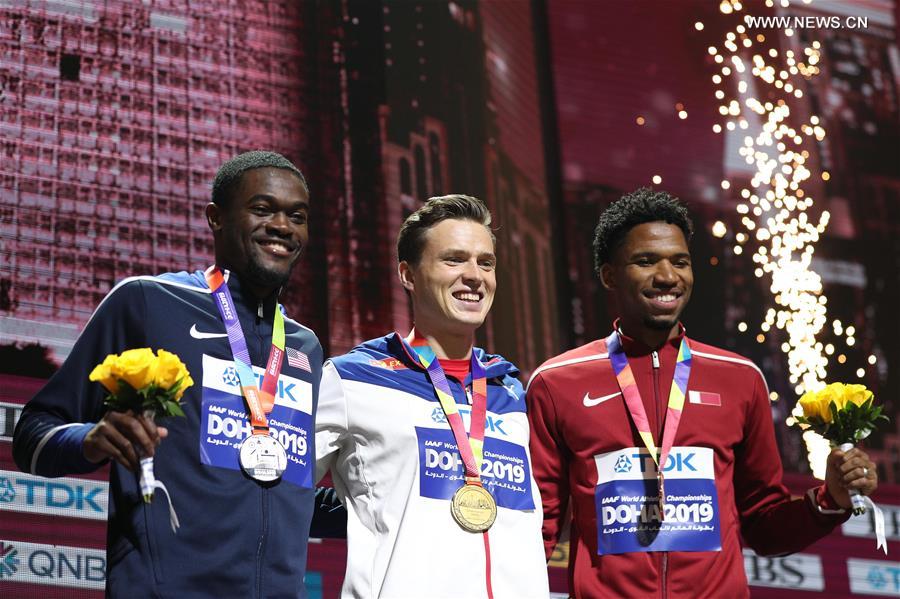 (SP)QATAR-DOHA-IAAF WORLD ATHLETICS CHAMPIONSHIPS-MEN'S 400M HUNDLES-AWARDING CEREMONY