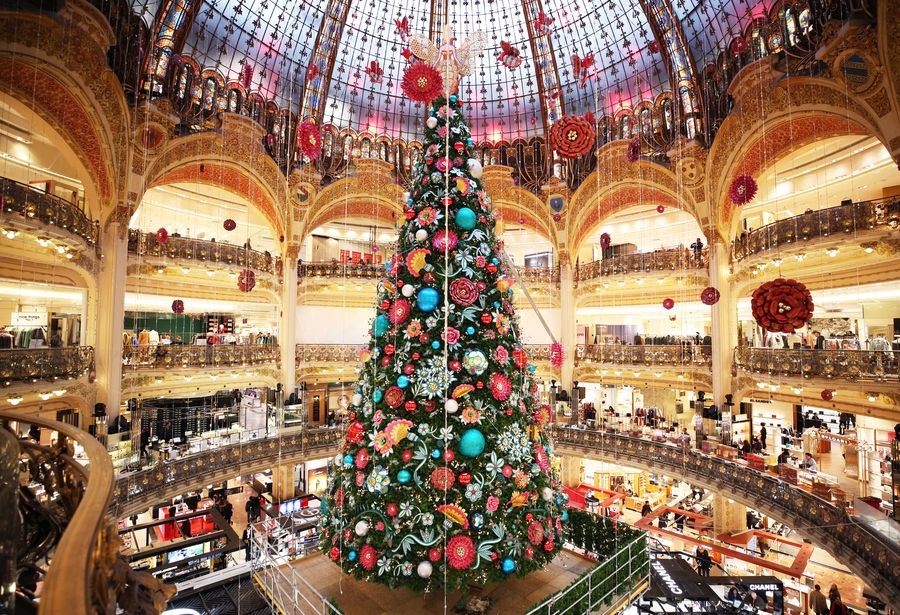 Festive season in Paris Galeries Lafayette Christmas tree Xinhua