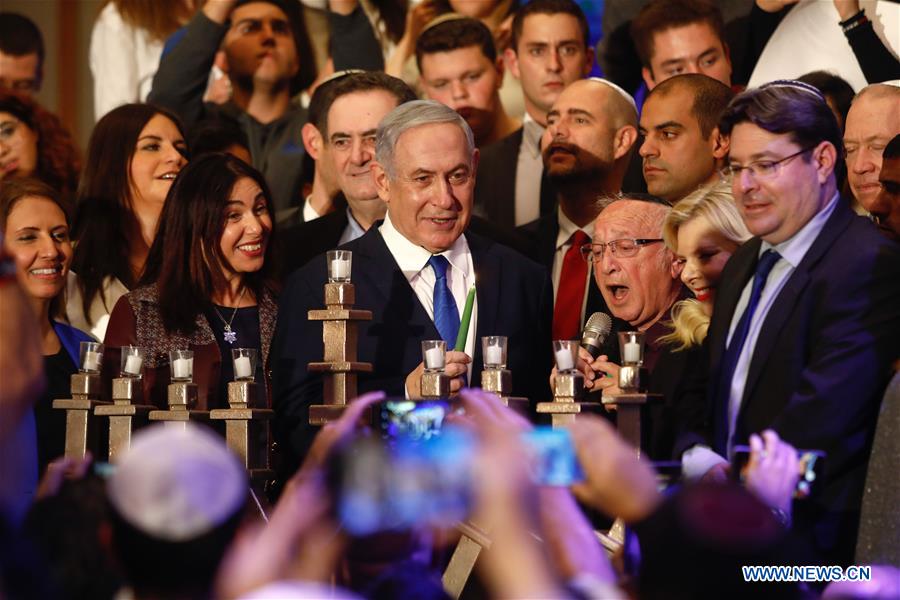 ISRAEL-TEL AVIV-NETANYAHU-HANUKKAH