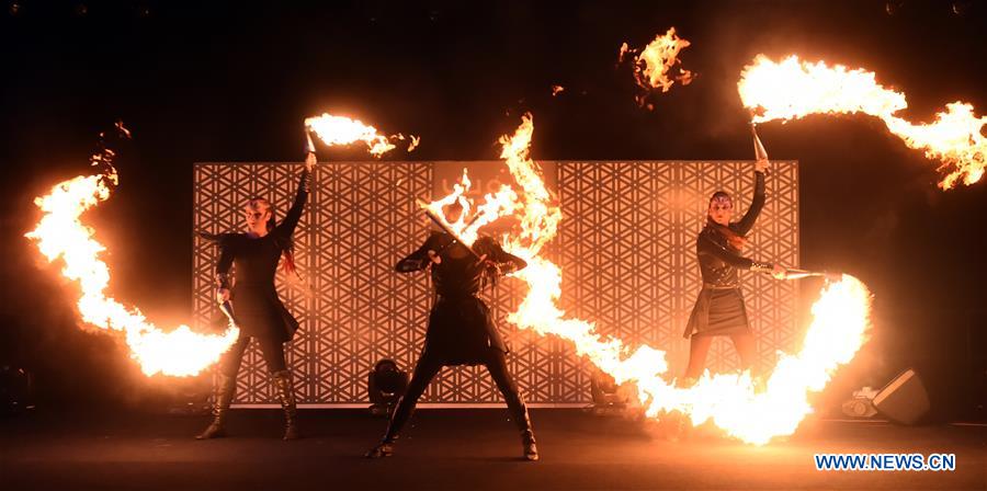 artists perform during fireworks show in ahmadi governorate