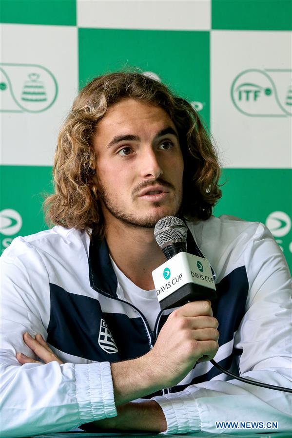 Stefanos Tsitsipas of Greece attends press conference ahead of Davis