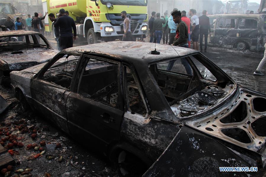 MIDEAST-GAZA-REFUGEE CAMP-FIRE