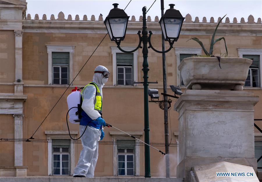  GREECE-ATHENS-SYNTAGMA SQUARE-DISINFECTION-COVID-19