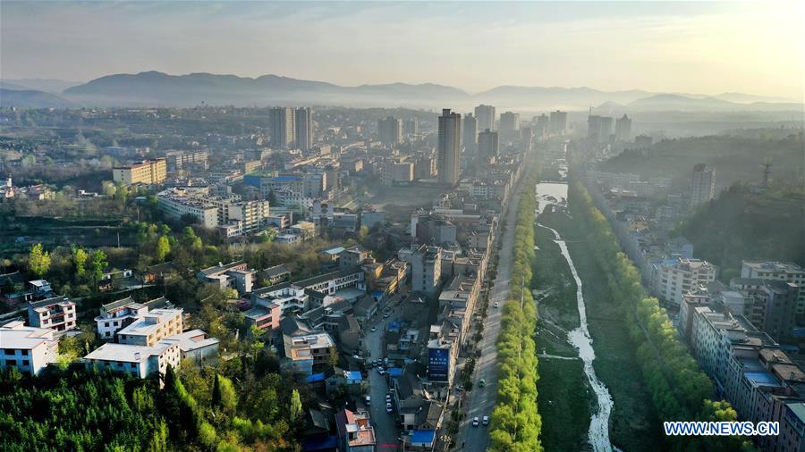 Aerial view of Ansai District of Yan'an, NW China's Shaanxi - Xinhua