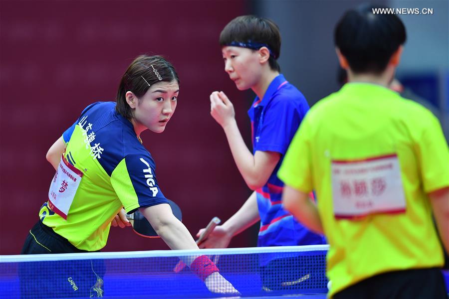 (SP)CHINA-WEIHAI-TABLE TENNIS-NATIONAL CHAMPIONSHIPS-WOMEN'S DOUBLES-FINAL (CN)