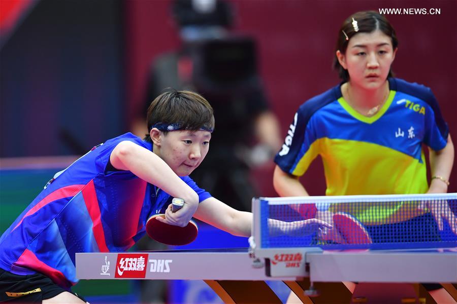 (SP)CHINA-WEIHAI-TABLE TENNIS-NATIONAL CHAMPIONSHIPS-WOMEN'S DOUBLES-FINAL (CN)