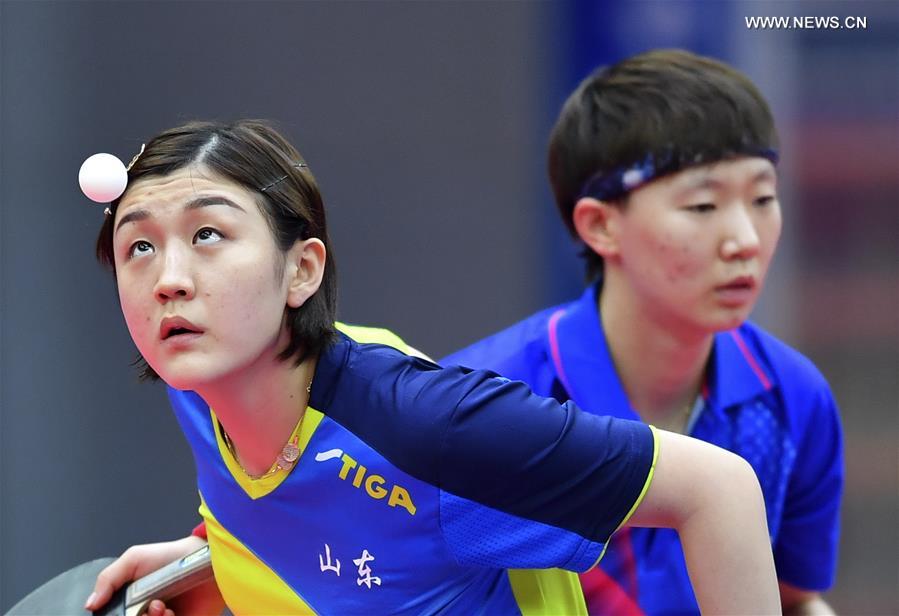 (SP)CHINA-WEIHAI-TABLE TENNIS-NATIONAL CHAMPIONSHIPS-WOMEN'S DOUBLES-FINAL (CN)