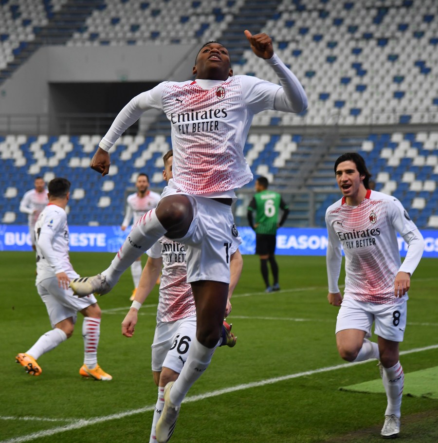 Portugal's Rafael Leao celebrates after scoring a goal during the