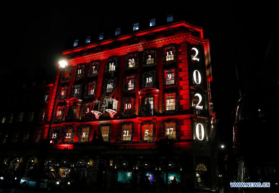 Building decorated in style of Advent calendar in London Xinhua