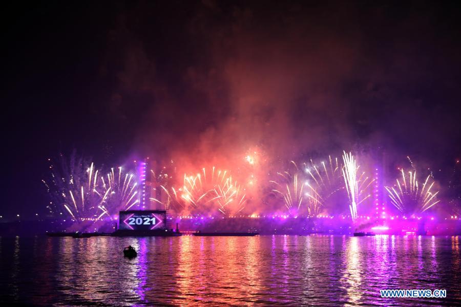 Fireworks light up Tahya Misr Bridge during New Year celebrations in