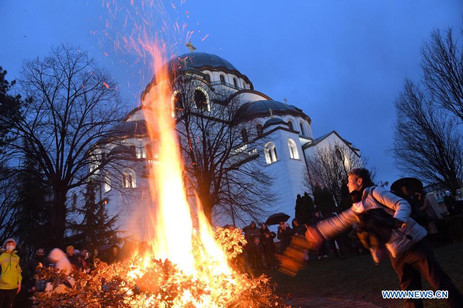 People celebrate Orthodox Christmas Eve in Belgrade, Serbia Xinhua