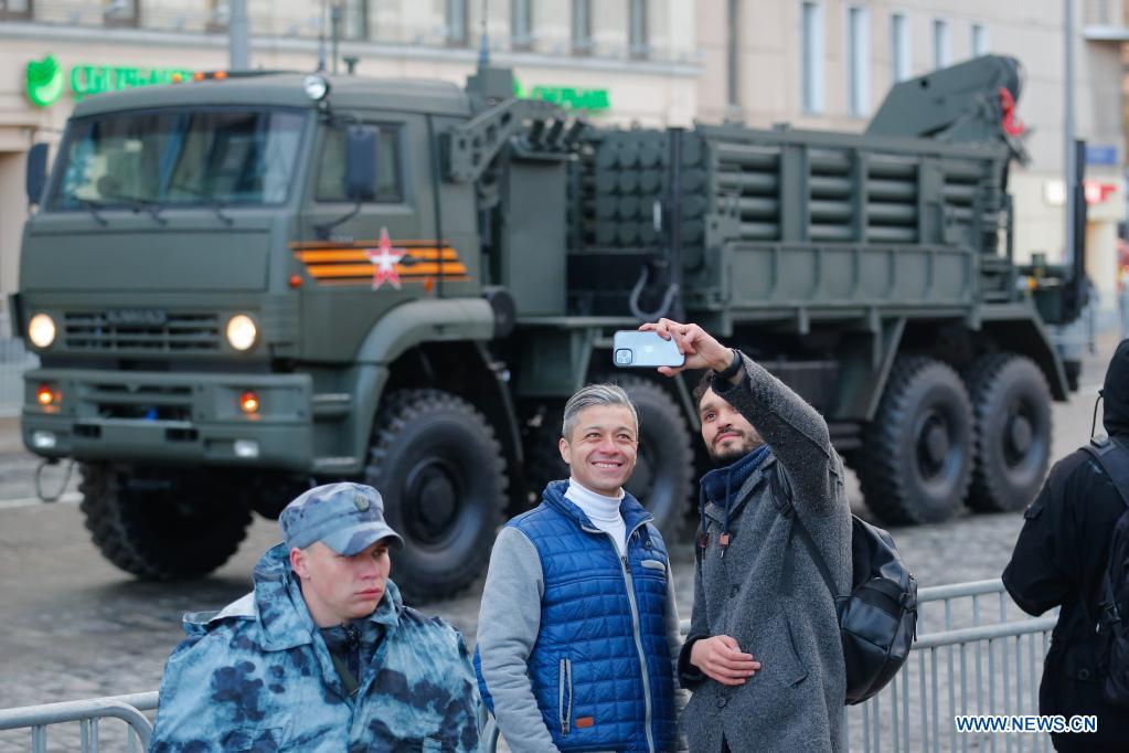 victory day parade rehearsal held in moscow, russia