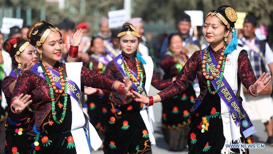 Women from ethnic Gurung community dance to celebrate Tamu Losar