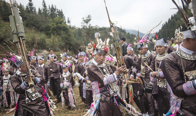 Miao people celebrate traditional Lusheng Festival in SW China's Guizhou