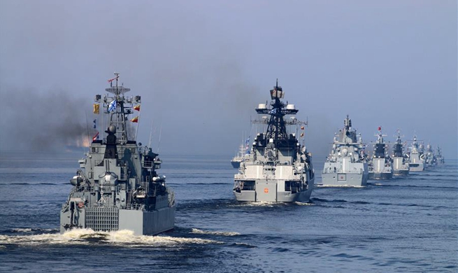 Navy Day parade held in St. Petersburg, Russia