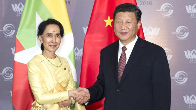 Chinese president meets Myanmar's state counsellor