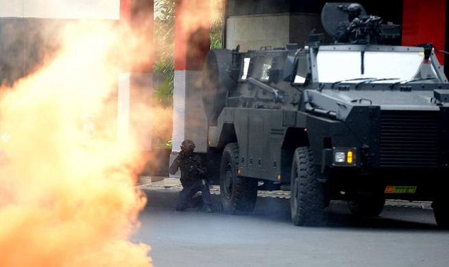 Anti-terror drill held in Jakarta, Indonesia