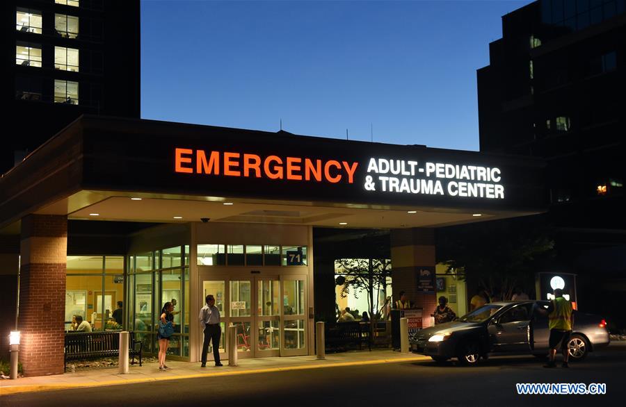 Photo taken on June 14, 2016 shows the emergency center of Inova Fairfax Hospital where 7 injured person were hospitalized in Virginia, the United States.