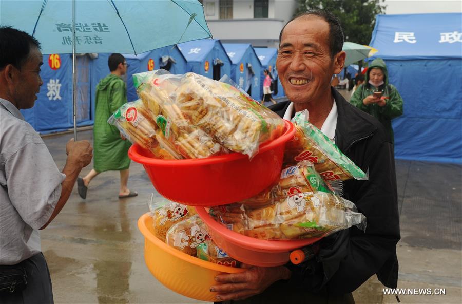 People affected by torrential rainfall in Shucheng have been relocated to safety places.