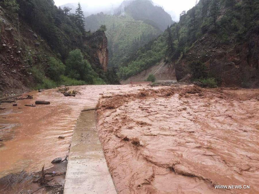 The highway links Tibet with the neighboring province of Sichuan, and repair work is underway. 