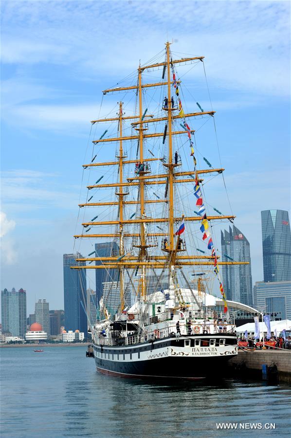 The Pallada, a star sailing vessel in Russia, arrived here to attend the coming 2016 Qingdao International Sailing Week