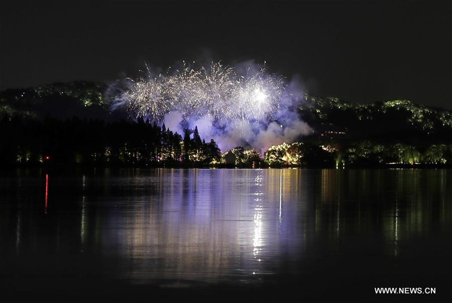 Photo taken on Aug. 30, 2016 shows the night scene of the West Lake in Hangzhou, capital of east China's Zhejiang Province.(