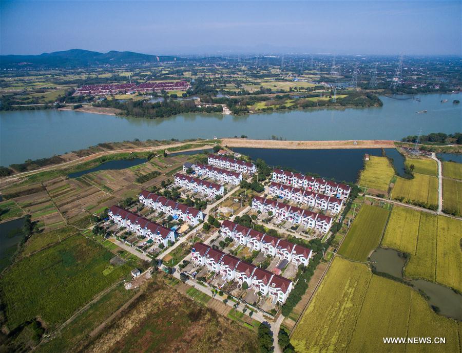 Aerial photo taken on Nov. 3, 2016 shows the Xishaoxi River region after a preliminary renovation of the river in Anji County, east China's Zhejiang Province.