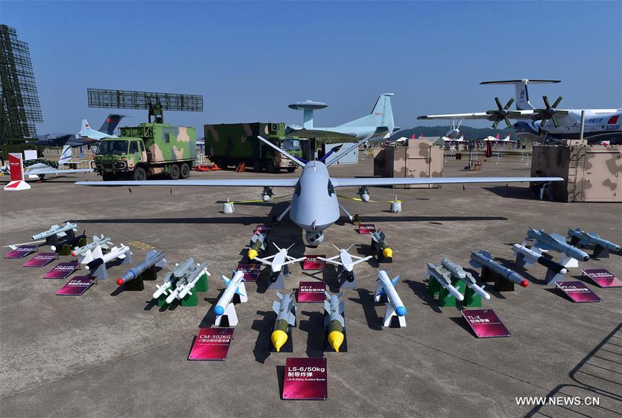 A Wing Loong II unmanned aerial vehicle (UAV) is displayed at the 11th China International Aviation and Aerospace Exhibition in Zhuhai, south China's Guangdong Province, Nov. 2, 2016